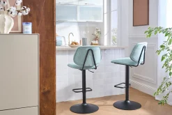 Tabourets de bar relevables design en tissu effet velours texturé vert céladon et métal noir BARNET (lot de 2)