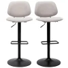 Tabourets de bar relevables design en tissu effet velours beige et métal noir BARNET (lot de 2)