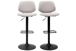 Tabourets de bar relevables design en tissu effet velours beige et métal noir BARNET (lot de 2)