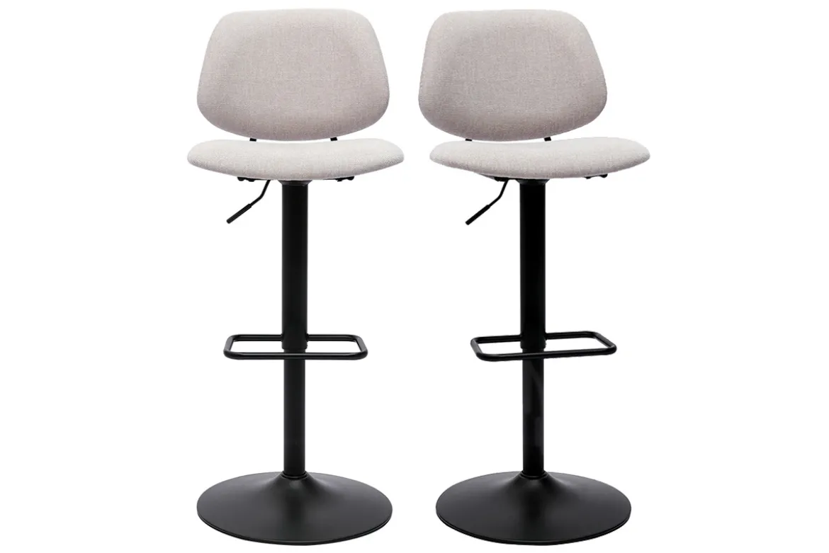 Tabourets de bar relevables design en tissu effet velours beige et métal noir BARNET (lot de 2)