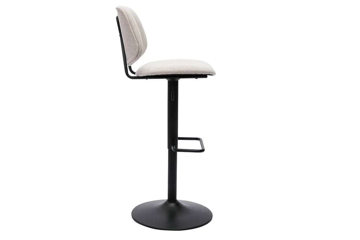 Tabourets de bar relevables design en tissu effet velours beige et métal noir BARNET (lot de 2)