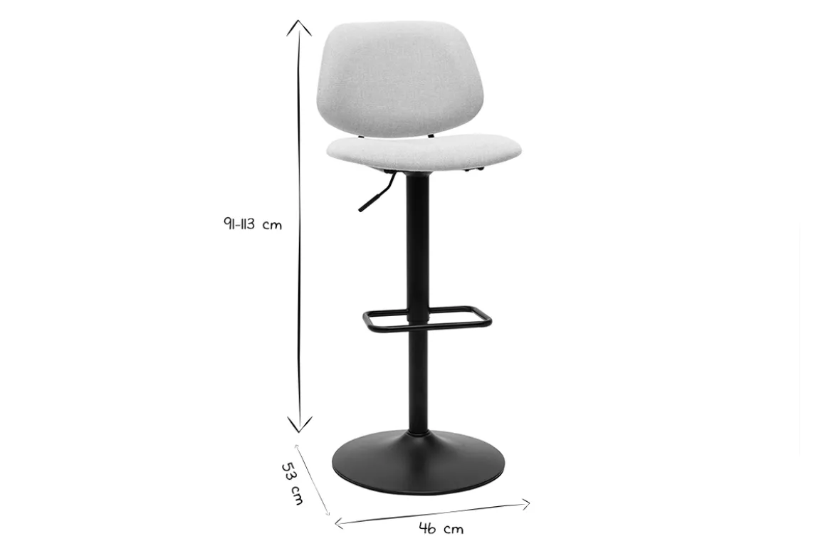 Tabourets de bar relevables design en tissu effet velours beige et métal noir BARNET (lot de 2)