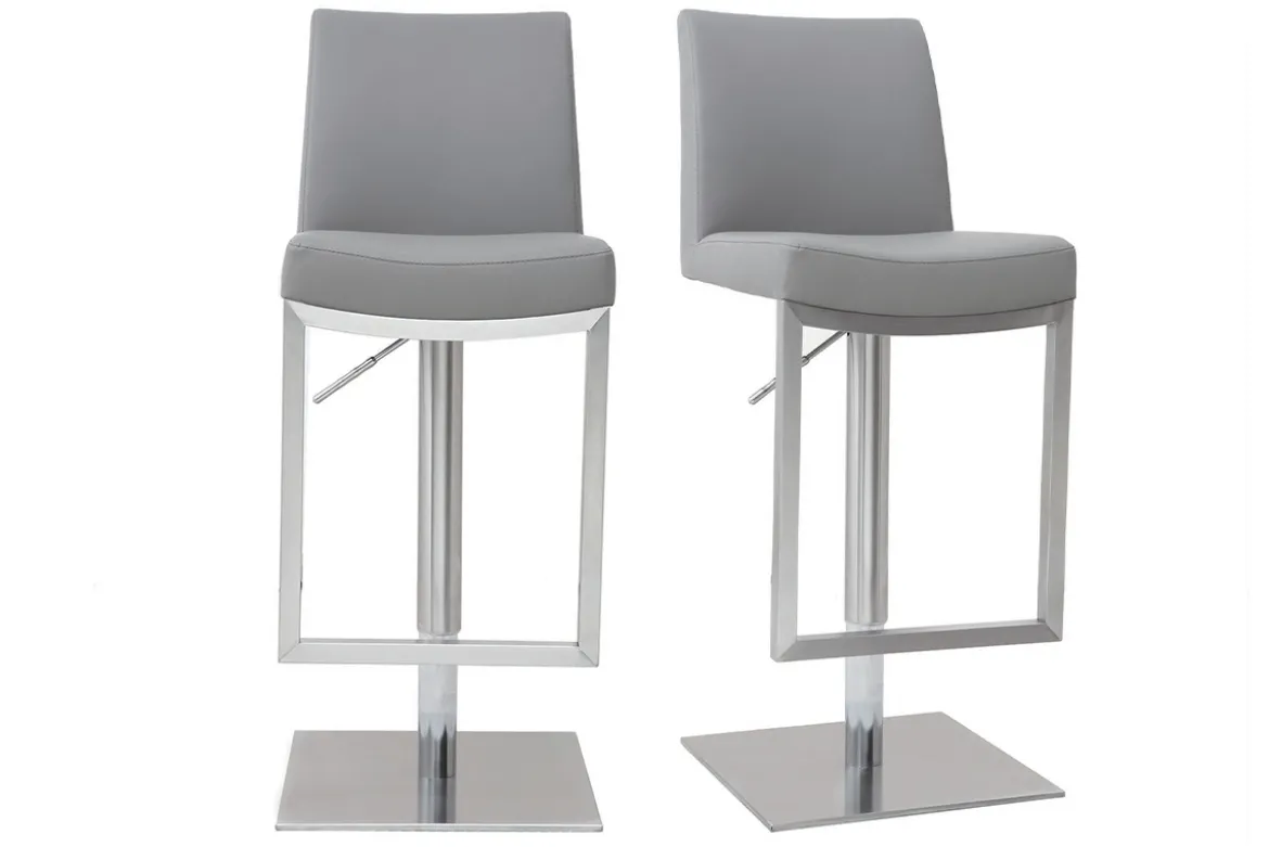 Tabourets de bar relevables gris et acier chromé (lot de 2) KYLE