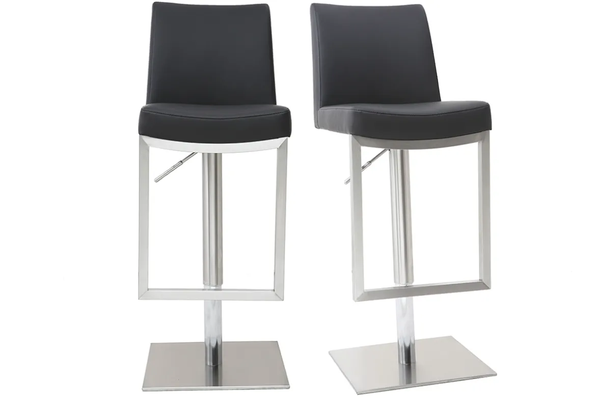 Tabourets de bar relevables noir et acier chromé (lot de 2) KYLE