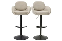 Tabourets de bar réglable pivotants 360° en tissu chenille beige et métal noir (lot de 2) SLAKE