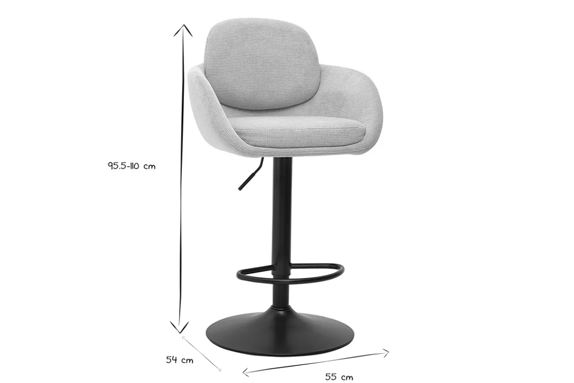 Tabourets de bar réglable pivotants 360° en tissu chenille beige et métal noir (lot de 2) SLAKE