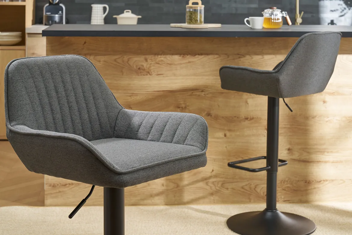 Tabourets de bar réglables design en tissu gris anthracite (lot de 2) RONNIE