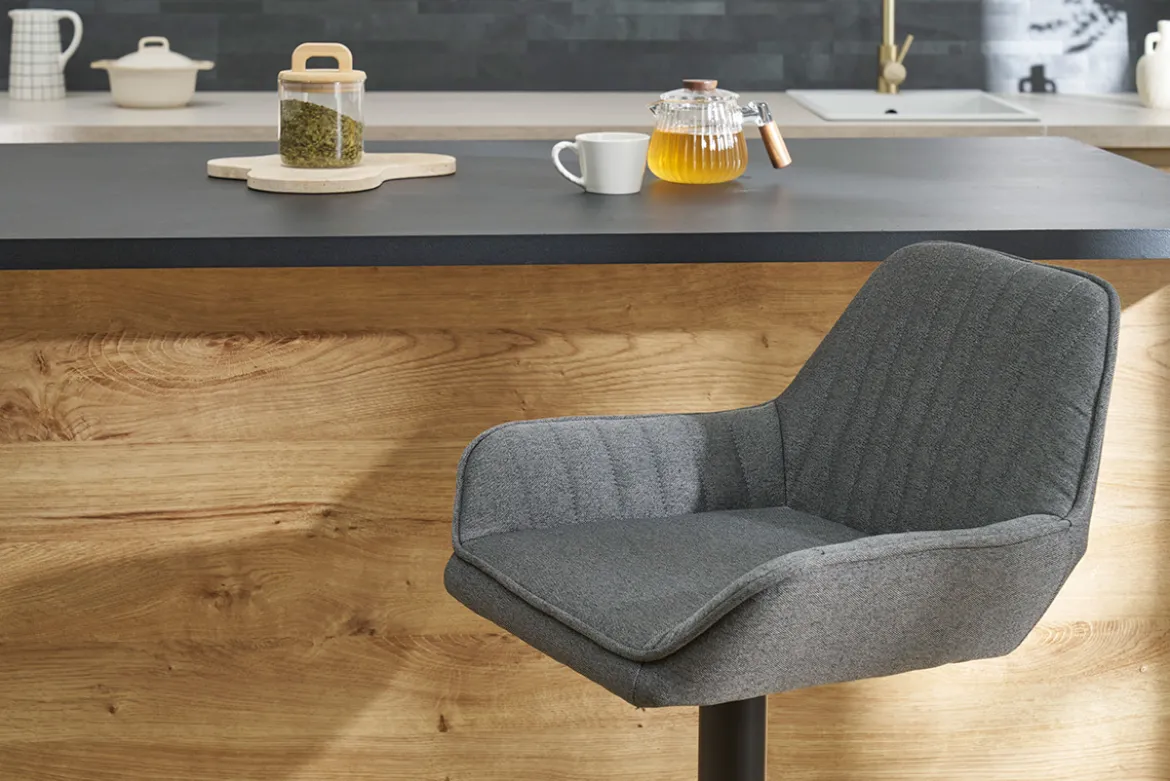 Tabourets de bar réglables design en tissu gris anthracite (lot de 2) RONNIE