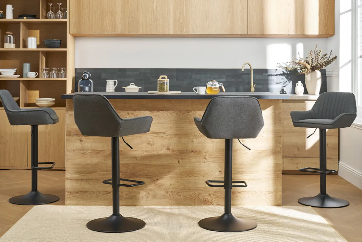 Tabourets de bar réglables design en tissu gris anthracite (lot de 2) RONNIE