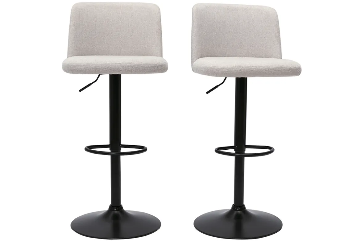Tabourets de bar réglables en tissu effet velours texturé beige et métal noir (lot de 2) MONTI