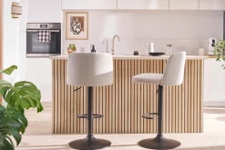 Tabourets de bar réglables en tissu effet velours texturé beige et métal noir (lot de 2) MONTI
