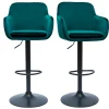 Tabourets de bar réglables en tissu velours bleu pétrole et métal noir (lot de 2) AMIKA