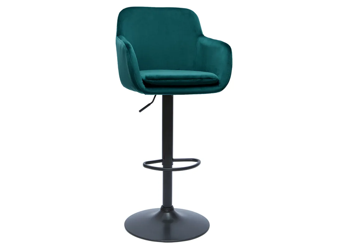 Tabourets de bar réglables en tissu velours bleu pétrole et métal noir (lot de 2) AMIKA
