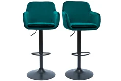 Tabourets de bar réglables en tissu velours bleu pétrole et métal noir (lot de 2) AMIKA