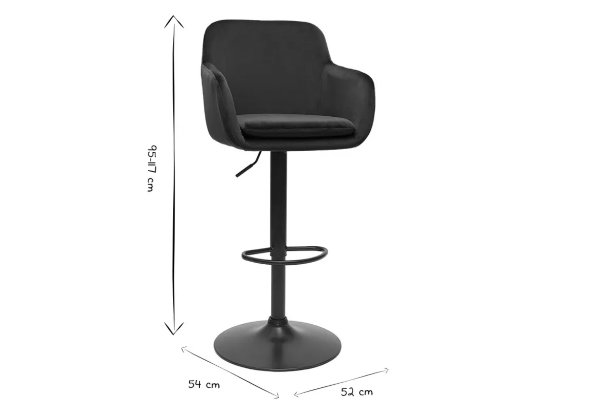 Tabourets de bar réglables en tissu velours bleu pétrole et métal noir (lot de 2) AMIKA