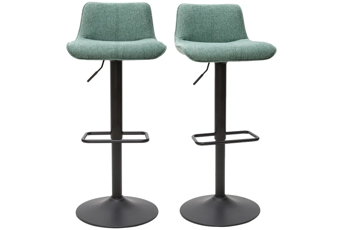 Tabourets de bar réglables en tissu effet velours texturé vert céladon et métal (lot de 2) BOOST