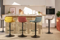 Tabourets de bar réglables en tissu effet velours texturé vert céladon et métal (lot de 2) BOOST