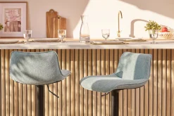 Tabourets de bar réglables en tissu effet velours texturé vert céladon et métal (lot de 2) BOOST