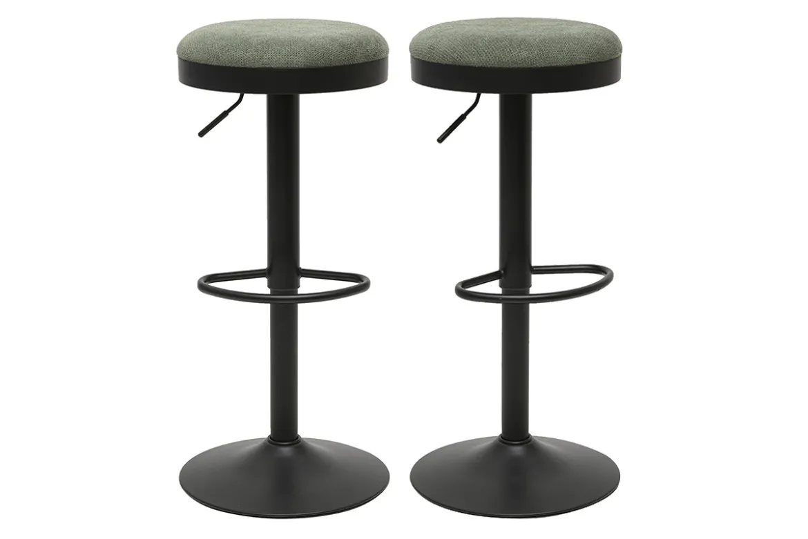 Tabourets de bar réglables en tissu chenille vert kaki et métal (lot de 2) THOR