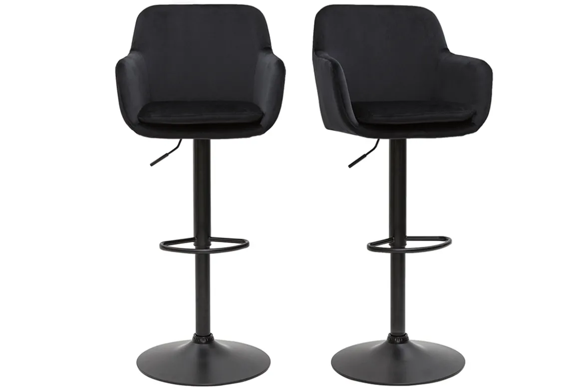 Tabourets de bar réglables en velours noir et métal (lot de 2) AMIKA