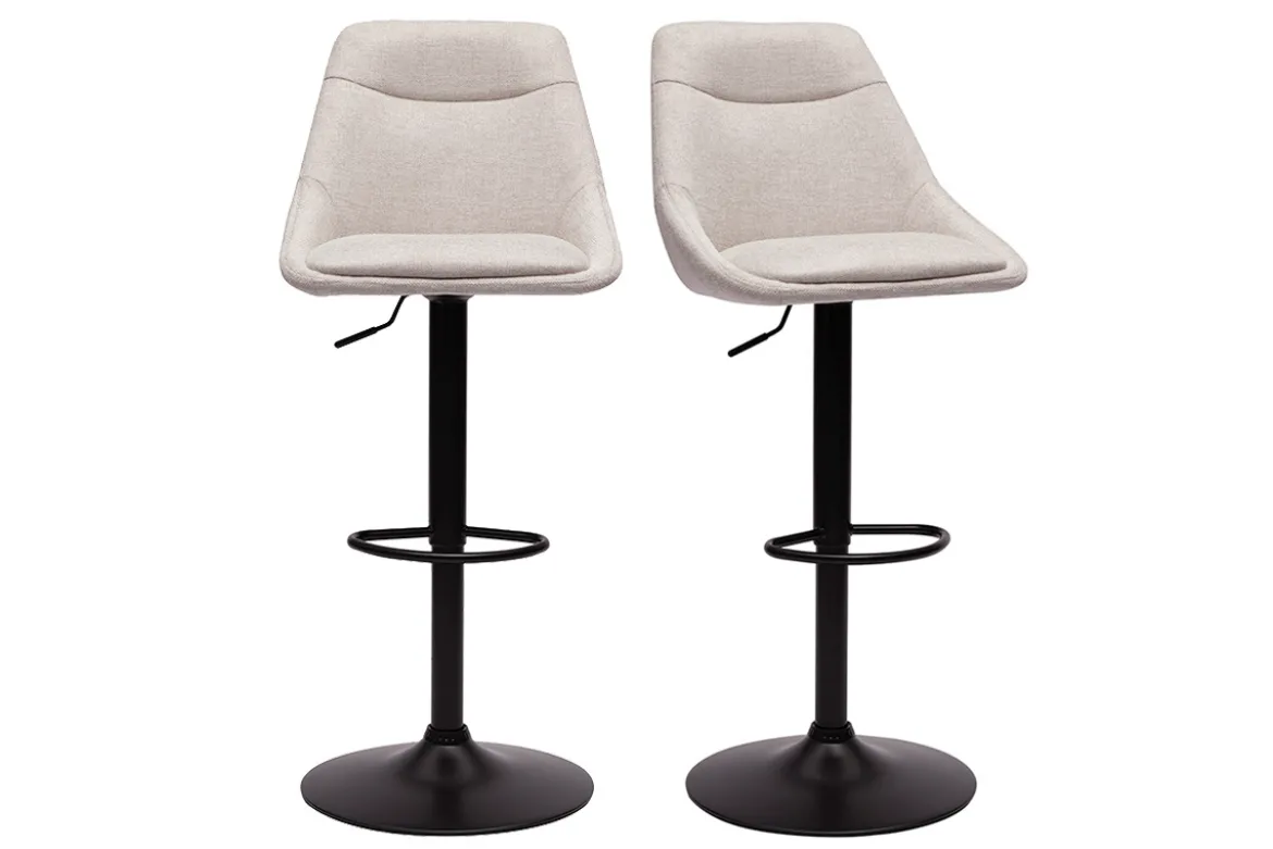 Tabourets de bar réglables pivotants 360° en tissu effet velours texturé beige et métal (lot de 2) ALESS
