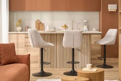 Tabourets de bar réglables pivotants 360° en tissu effet velours texturé beige et métal (lot de 2) ALESS