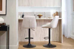 Tabourets de bar réglables pivotants 360° en tissu effet velours texturé beige et métal (lot de 2) ALESS