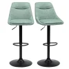 Tabourets de bar réglables pivotants 360° en tissu effet velours texturé vert céladon et métal (lot de 2) ALESS