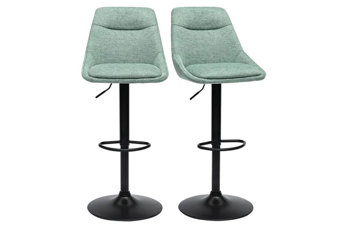 Tabourets de bar réglables pivotants 360° en tissu effet velours texturé vert céladon et métal (lot de 2) ALESS