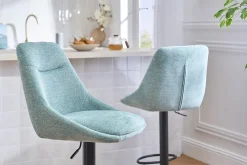 Tabourets de bar réglables pivotants 360° en tissu effet velours texturé vert céladon et métal (lot de 2) ALESS