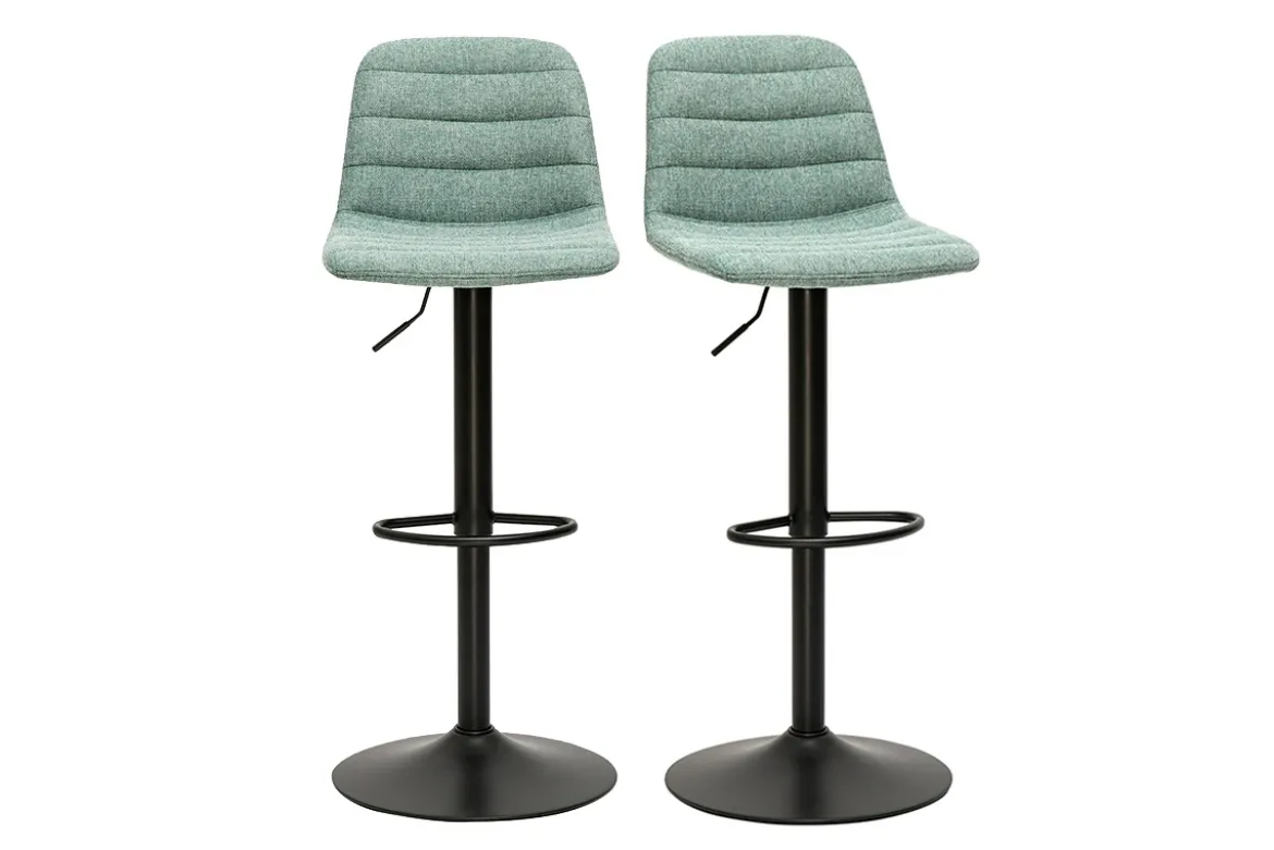 Tabourets de bar réglables pivotants 360° en tissu effet velours texturé céladon et métal (lot de 2) SAURY
