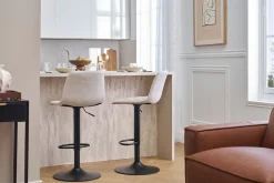 Tabourets de bar réglables pivotants 360° en tissu effet velours texturé beige et métal (lot de 2) SAURY