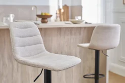 Tabourets de bar réglables pivotants 360° en tissu effet velours texturé beige et métal (lot de 2) SAURY