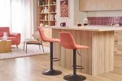 Tabourets de bar réglables pivotants 360° en tissu effet velours texturé terracotta et métal (lot de 2) SAURY