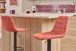 Tabourets de bar réglables pivotants 360° en tissu effet velours texturé terracotta et métal (lot de 2) SAURY