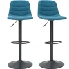 Tabourets de bar réglables pivotants 360° en tissu et métal bleu canard (lot de 2) SAURY