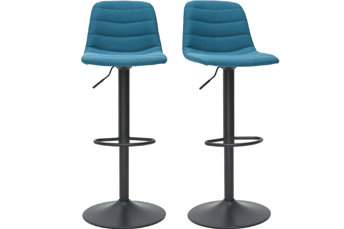 Tabourets de bar réglables pivotants 360° en tissu et métal bleu canard (lot de 2) SAURY