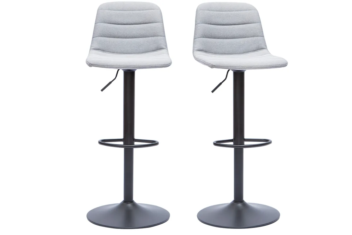 Tabourets de bar réglables pivotants 360° en tissu gris clair et métal (lot de 2) SAURY