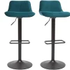 Tabourets de bar réglables pivotants 360° en tissu velours bleu pétrole et métal noir (lot de 2) BOOST