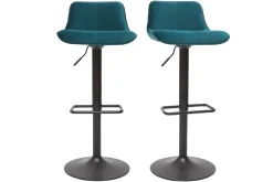 Tabourets de bar réglables pivotants 360° en tissu velours bleu pétrole et métal noir (lot de 2) BOOST