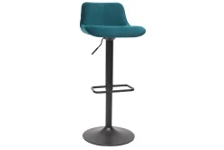 Tabourets de bar réglables pivotants 360° en tissu velours bleu pétrole et métal noir (lot de 2) BOOST