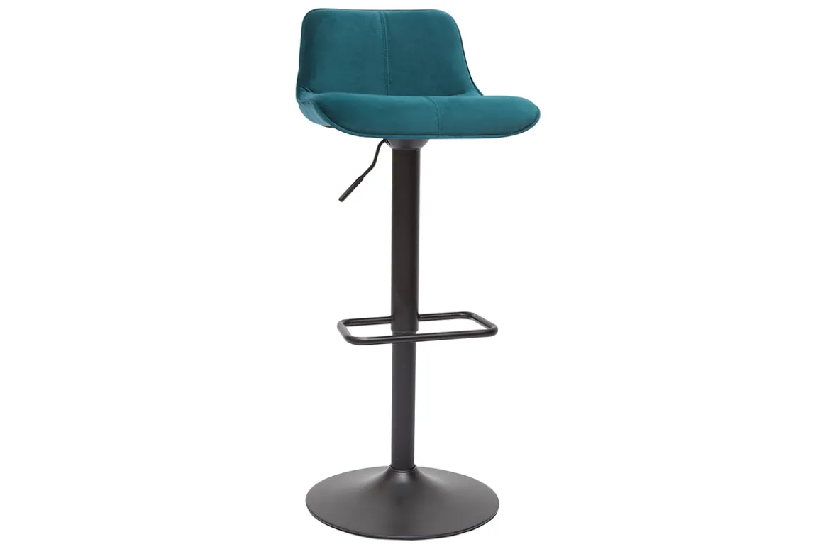 Tabourets de bar réglables pivotants 360° en tissu velours bleu pétrole et métal noir (lot de 2) BOOST