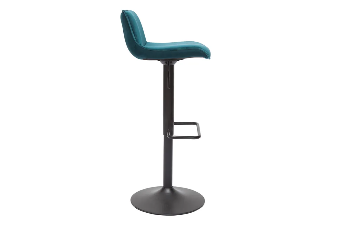 Tabourets de bar réglables pivotants 360° en tissu velours bleu pétrole et métal noir (lot de 2) BOOST