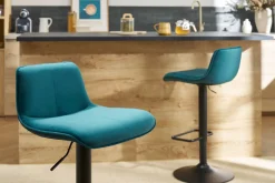 Tabourets de bar réglables pivotants 360° en tissu velours bleu pétrole et métal noir (lot de 2) BOOST
