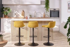 Tabourets de bar réglables pivotants 360° en tissu effet velours texturé jaune moutarde et métal (lot de 2) BOOST