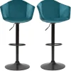 Tabourets de bar réglables pivotants 360° en velours bleu pétrole et métal (lot de 2) TAYA