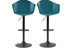 Tabourets de bar réglables pivotants 360° en velours bleu pétrole et métal (lot de 2) TAYA