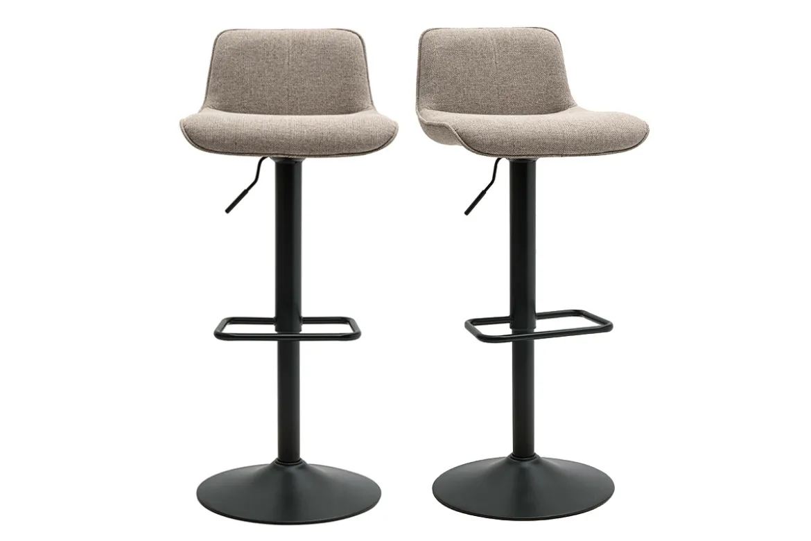 Tabourets de bar réglables pivotants 360° en tissu taupe et métal noir (lot de 2) BOOST