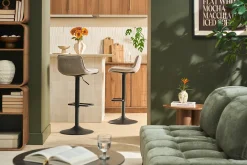 Tabourets de bar réglables pivotants 360° en tissu taupe et métal noir (lot de 2) BOOST