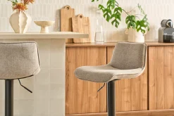 Tabourets de bar réglables pivotants 360° en tissu taupe et métal noir (lot de 2) BOOST